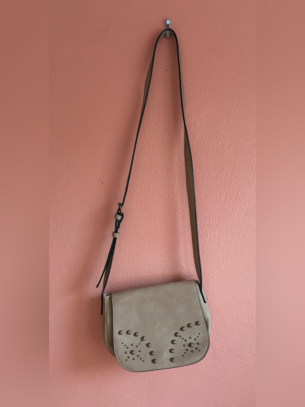 Hayden Harnett Taupe Stud-Accent Crossbody Bag with Adjustable Strap